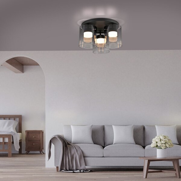 JUST LIGHT. GmbH LED-stropna svetilka Elio dimno steklo, 3-žarek, črna, zatemnjen, Siva, Dnevna soba / jedilnica, Steklo, Sodobni