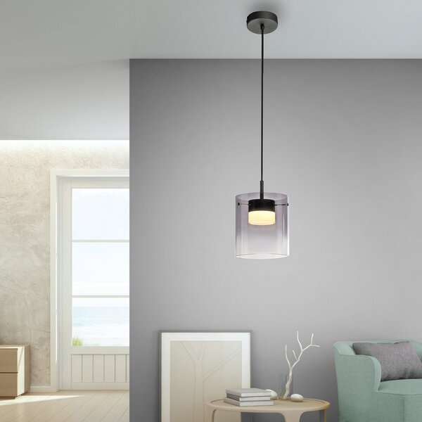 JUST LIGHT. GmbH LED-visoka svetilka Elio, dimno steklo, 1-žarek, črna, zatemnjen, Siva, Dnevna soba / jedilnica, Steklo, Sodobni