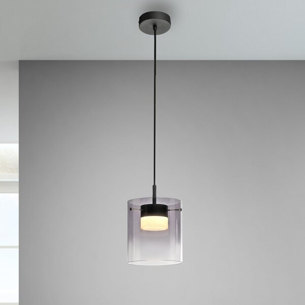 JUST LIGHT. GmbH LED-visoka svetilka Elio, dimno steklo, 1-žarek, črna, zatemnjen, Siva, Dnevna soba / jedilnica, Steklo, Sodobni