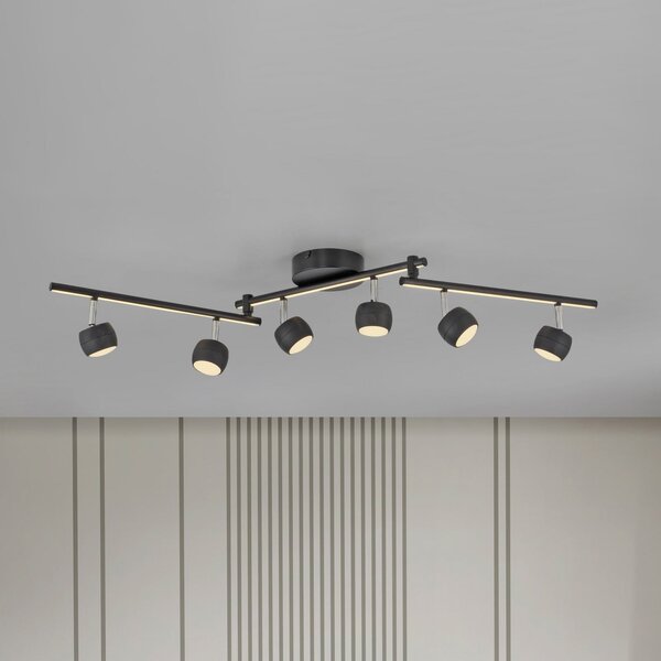 JUST LIGHT. GmbH LED-stropni reflektor Jarik, 6-žarek, črn, 3.000 K, zatemnjen, Črna, Dnevna soba / jedilnica, Kovina, Sodobni