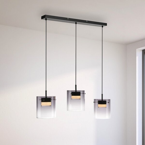 JUST LIGHT. GmbH LED-visoka svetilka Elio, dimno steklo, 3-svetilna, črna, zatemnjen, Siva, Dnevna soba / jedilnica, Steklo, Sodobni