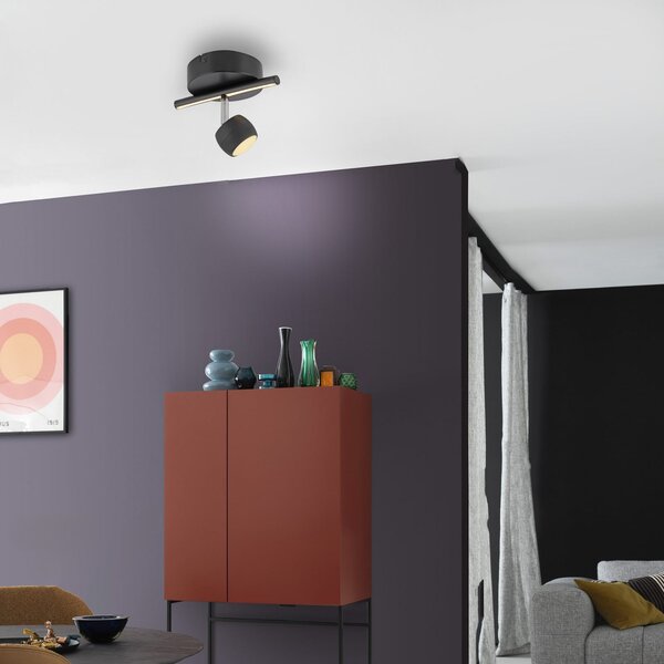 JUST LIGHT. GmbH LED-stropni reflektor Jarik, 1-žarek, črn, 3.000 K, zatemnjen, Črna, Dnevna soba / jedilnica, Kovina, Sodobni