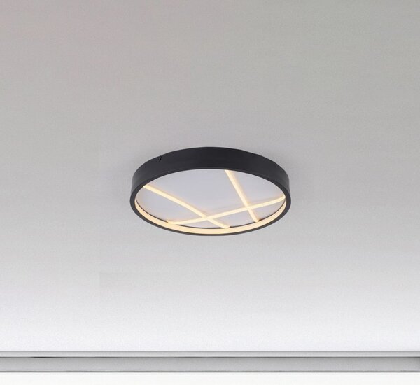 JUST LIGHT. GmbH LED stropna svetilka Mikado, Ø 40 cm, črna, zatemnjen, Črna, Dnevna soba / jedilnica, Kovina, Sodobni