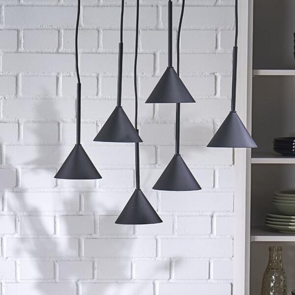 TK Lighting Visoka svetilka Cono Mini, 6-žarčkov, črna GU10, zatemnjen, Črna, Dnevna soba / jedilnica, Kovina, Sodobni