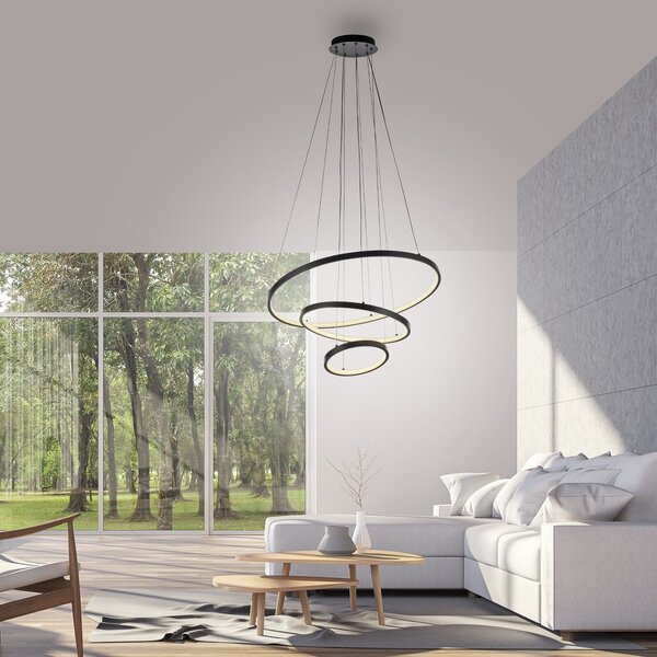JUST LIGHT. GmbH LED-visoka svetilka Cerchi, črna, 3.000 K, Črna, Dnevna soba / jedilnica, Kovina, Sodobni