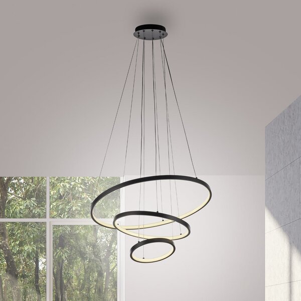 JUST LIGHT. GmbH LED-visoka svetilka Cerchi, črna, 3.000 K, Črna, Dnevna soba / jedilnica, Kovina, Sodobni