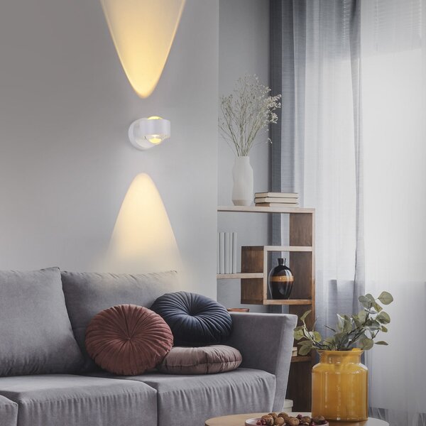 JUST LIGHT. GmbH LED-akumulatorska stenska svetilka Chia, bela, železo, 3.000 K, zatemnjen, Bela, Dnevna soba / jedilnica, Kovina, Sodobni