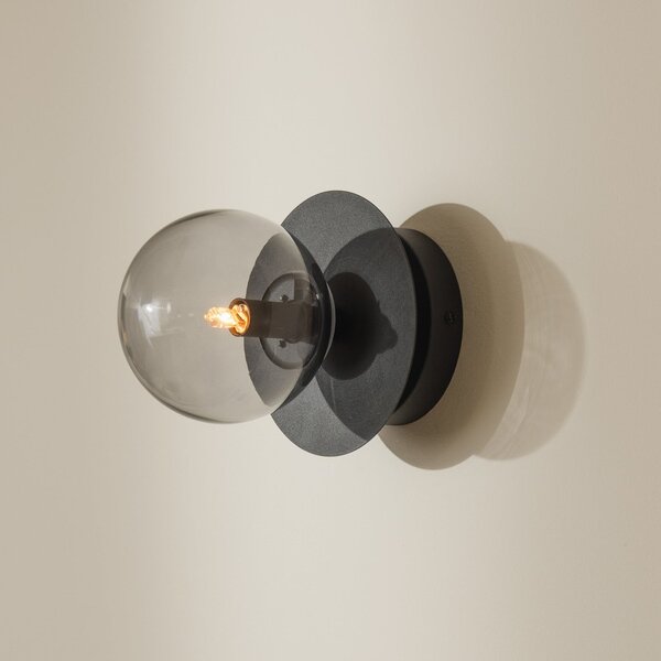 Globen Lighting stenska svetilka ART DECO, črna/siva Ø 16 cm IP44, zatemnjen, Siva, Dnevna soba / jedilnica, Steklo, Sodobni