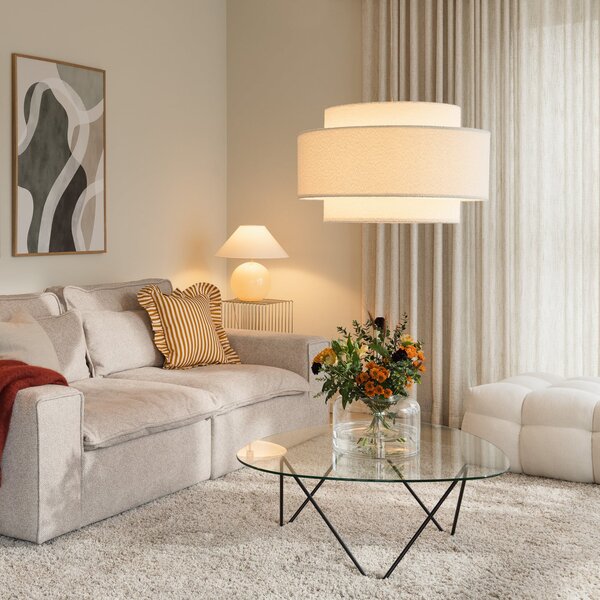Globen Lighting viseča svetilka Noah Bouclé, Ø 70 cm, bela, zatemnjen, Bela, Dnevna soba / jedilnica, Tkanine / tekstil, Skandinavski