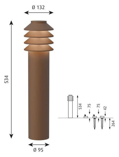 Louis PoulsenLouis Poulsen - Bysted Garden LED Vrtna luč Long 2700K s Spike + Connector Corten Louis Poulse