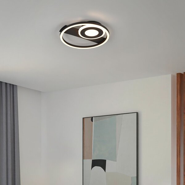 Reality Leuchten LED stropna svetilka Horus, črna, 2.500 lm, 3.000 K, kovina, zatemnjen, Črna, Dnevna soba / jedilnica, Kovina, Sodobni