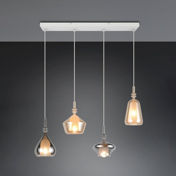 Trio Lighting Visoka svetilka Aldea, dolžina 65 cm, bela/jantar/krom steklo, 4-svetilna., zatemnjen, Bež, Dnevna soba / jedilnica, Steklo