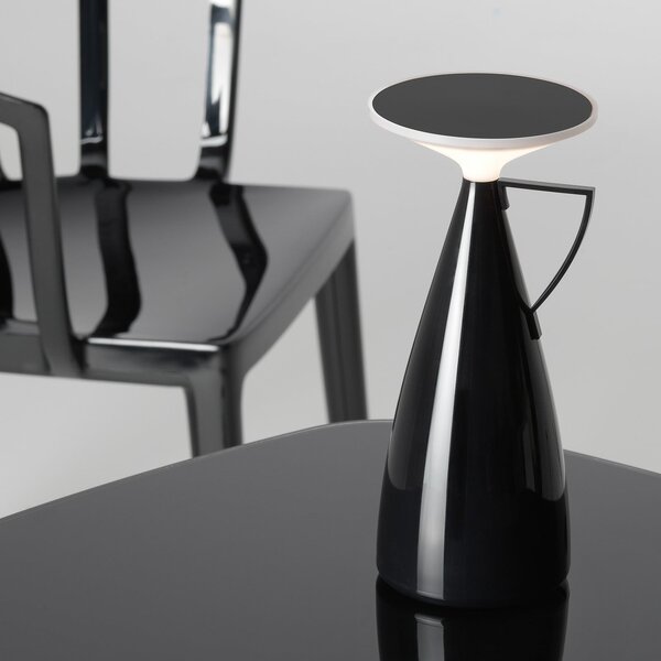 Kartell LED-akumulatorska namizna svetilka Camomille, črna, višina 24 cm, zatemnjen, Črna, Dnevna soba / jedilnica, Plastika, Dizajn