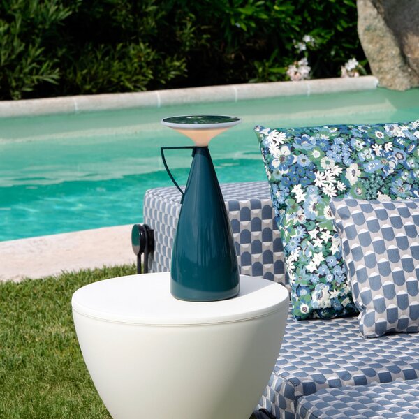 Kartell LED-akumulatorska namizna svetilka Camomille, petrol, višina 24 cm, zatemnjen, Modra, Dnevna soba / jedilnica, Plastika, Dizajn