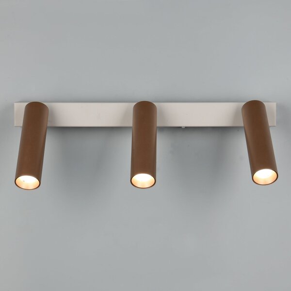 Trio Lighting LED stropni reflektor Ambala. Dolžina 44 cm, siva/rjava, 3-krilna., zatemnjen, Rjava / rjasta, Dnevna soba / jedilnica, Kovina, Sodobni