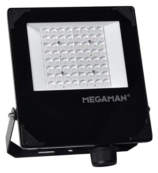MEGAMAN LED zunanji reflektor Hugo, 50 W, 3000 K, IP66, Črna, Aluminij