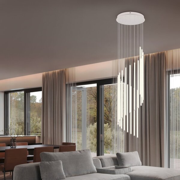 Trio Lighting LED viseča svetilka Baxter, svetlo siva, Ø 37 cm, kovina CCT z možnostjo, zatemnjen, Siva, Dnevna soba / jedilnica, Kovina, Sodobni