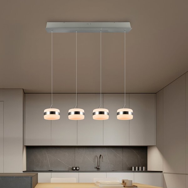 Trio Lighting LED obesna svetilka Dios, nikljeva barva, dolžina 85 cm, CCT, 4-svetilna., zatemnjen, Kovinska, Dnevna soba / jedilnica, Kovina, Sodobni