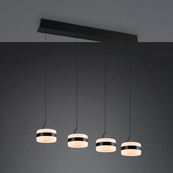 Trio Lighting LED obesna svetilka Dios, črna, dolžina 85 cm, CCT, 4-svetilna., zatemnjen, Črna, Dnevna soba / jedilnica, Kovina, Sodobni