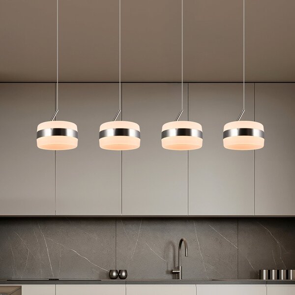 Trio Lighting LED obesna svetilka Dios, nikljeva barva, dolžina 85 cm, CCT, 4-svetilna., zatemnjen, Kovinska, Dnevna soba / jedilnica, Kovina, Sodobni