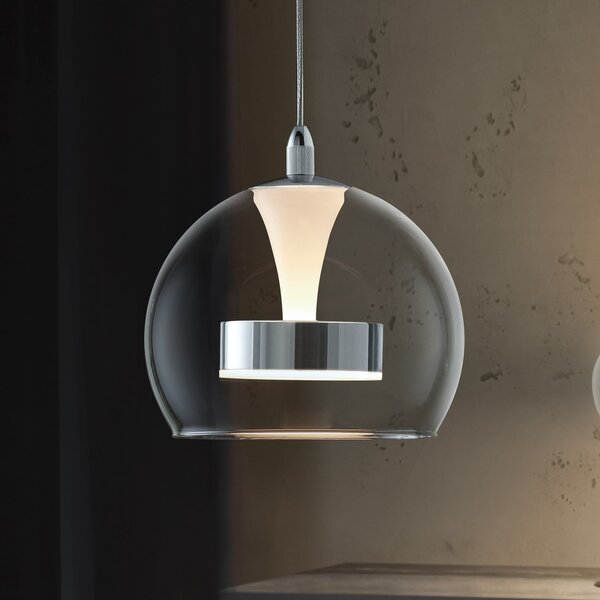 Trio Lighting LED viseča svetilka Flynt, Ø 20 cm, krom barva, kovina/steklo, CCT, zatemnjen, Kovinska, Dnevna soba / jedilnica, Kovina, Sodobni