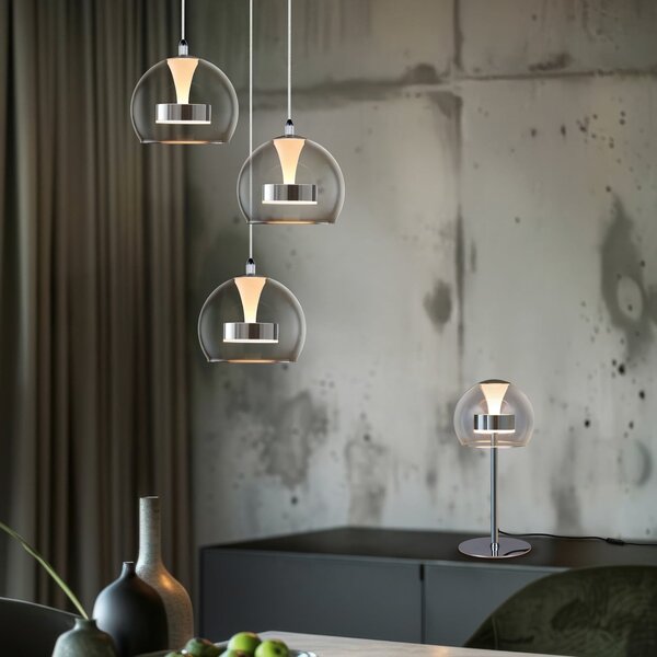 Trio Lighting LED viseča svetilka Flynt, Ø 42 cm, krom barva, kovina CCT 3-flg., zatemnjen, Kovinska, Dnevna soba / jedilnica, Kovina, Sodobni
