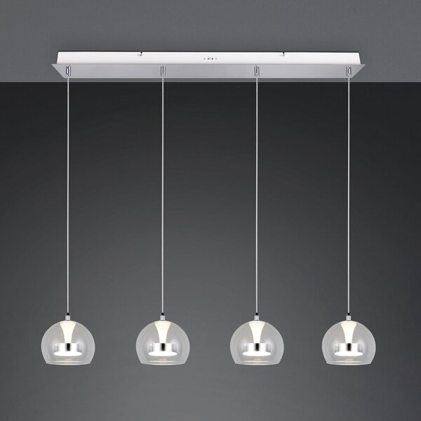 Trio Lighting LED viseča svetilka Flynt, dolžina 97 cm, kromirana kovina, 4-svetilna., zatemnjen, Kovinska, Dnevna soba / jedilnica, Kovina, Sodobni