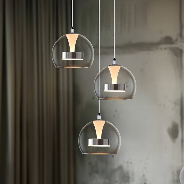 Trio Lighting LED viseča svetilka Flynt, Ø 42 cm, krom barva, kovina CCT 3-flg., zatemnjen, Kovinska, Dnevna soba / jedilnica, Kovina, Sodobni