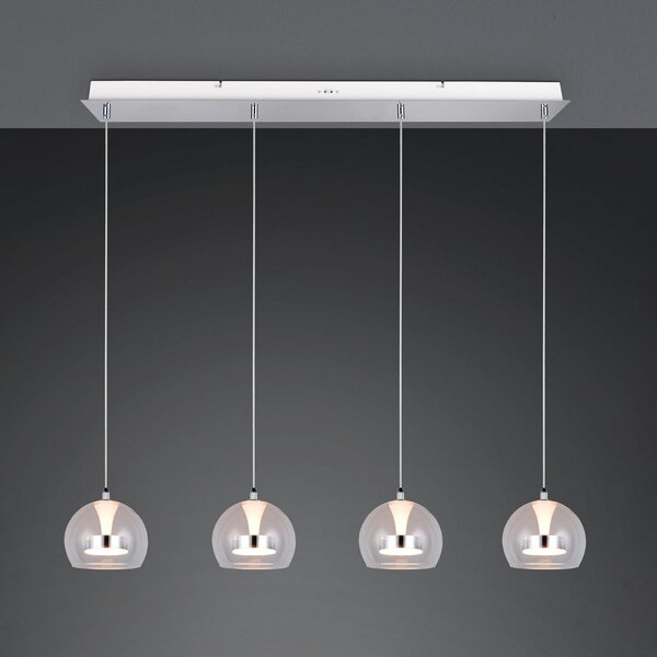 Trio Lighting LED viseča svetilka Flynt, dolžina 97 cm, kromirana kovina, 4-svetilna., zatemnjen, Kovinska, Dnevna soba / jedilnica, Kovina, Sodobni