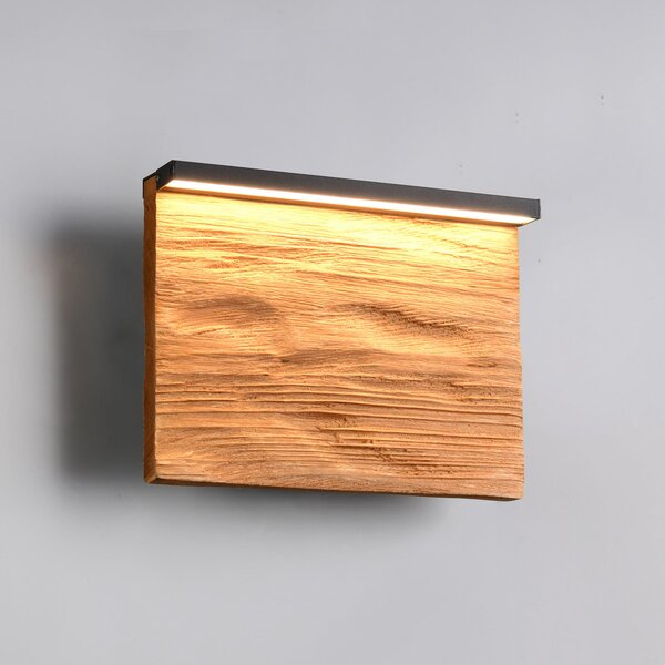 Trio Lighting LED stenska svetilka Kalea, širina 20 cm, barva lesa, les, zatemnjen, Les, Dnevna soba / jedilnica, Les