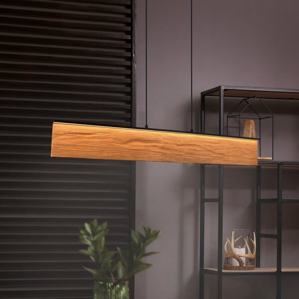 Trio Lighting LED viseča svetilka Kalea, dolžina 110 cm, barva lesa, les, zatemnjen, Les, Dnevna soba / jedilnica, Les