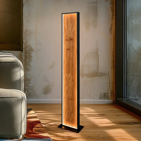 Trio Lighting LED-stoječa svetilka Kalea, višina 120 cm, barva lesa, les, zatemnjen, Les, Dnevna soba / jedilnica, Les