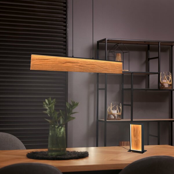 Trio Lighting LED viseča svetilka Kalea, dolžina 110 cm, barva lesa, les, zatemnjen, Les, Dnevna soba / jedilnica, Les