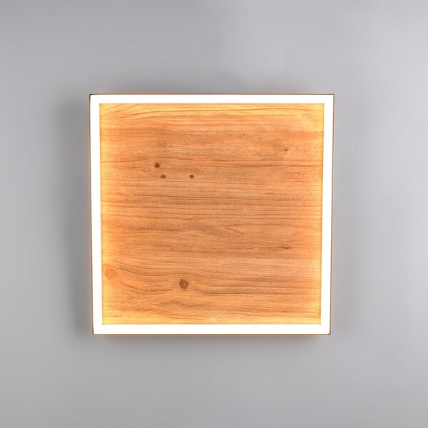 Trio Lighting LED stropna svetilka Kalea, dolžina 45 cm, barva lesa, les, zatemnjen, Les, Dnevna soba / jedilnica, Les