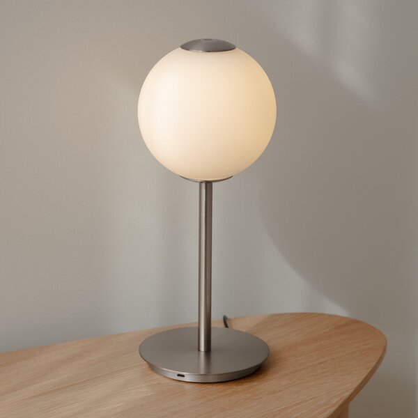 UMAGE LED namizna svetilka Audrey, jeklena barva, višina 37 cm, zatemnjen, Kovinska, Dnevna soba / jedilnica, Kovina, Dizajn, Globus