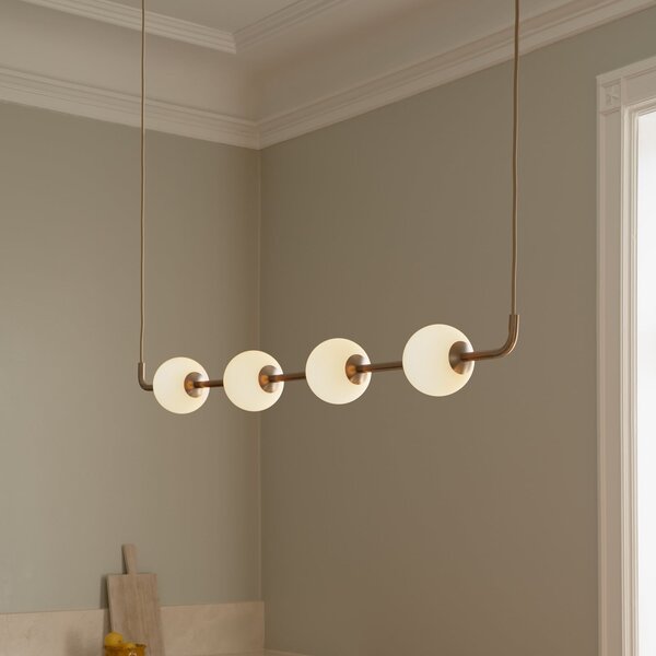 UMAGE LED-visoka svetilka Audrey LINEAR, medenina, 118 cm, 4-svetilna., zatemnjen, Zlata / medeninasta, Dnevna soba / jedilnica, Kovina, Dizajn, Globus