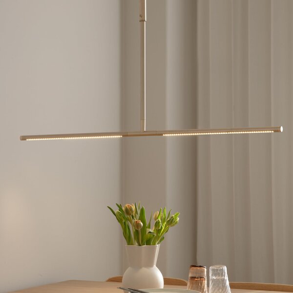 UMAGE LED viseča svetilka Omni, barva medenine Dolžina 107 cm 2-flg., zatemnjen, Zlata / medeninasta, Dnevna soba / jedilnica, Aluminij, Dizajn