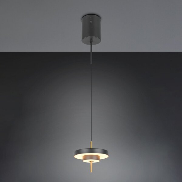 Trio Lighting LED viseča svetilka Keaton črna/zlata, Ø 20 cm kovina CCT, zatemnjen, Črna, Dnevna soba / jedilnica, Kovina