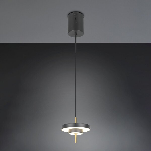 Trio Lighting LED viseča svetilka Keaton črna/zlata, Ø 20 cm kovina CCT, zatemnjen, Črna, Dnevna soba / jedilnica, Kovina