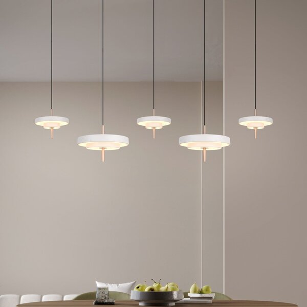 Trio Lighting LED viseča svetilka Keaton, svetlo siva, dolžina 140 cm, CCT, 5-svetilna., zatemnjen, Siva, Dnevna soba / jedilnica, Kovina
