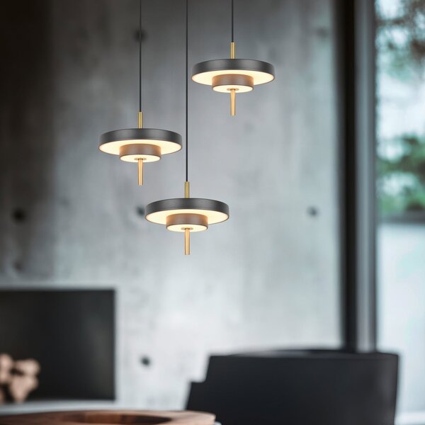 Trio Lighting LED viseča svetilka Keaton, črna/zlata barva Ø 45 cm CCT 3-flg., zatemnjen, Črna, Dnevna soba / jedilnica, Kovina