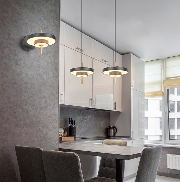 Trio Lighting LED viseča svetilka Keaton, črna/zlata, Ø 40 cm, CCT, zatemnjen, Črna, Dnevna soba / jedilnica, Kovina