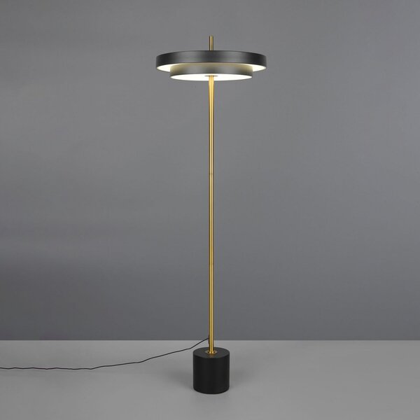 Trio Lighting LED stoječa svetilka Keaton, črna/zlata, višina 138 cm, CCT, zatemnjen, Črna, Dnevna soba / jedilnica, Kovina