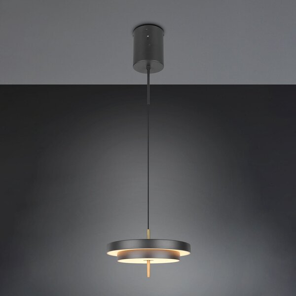 Trio Lighting LED viseča svetilka Keaton, črna/zlata, Ø 40 cm, CCT, zatemnjen, Črna, Dnevna soba / jedilnica, Kovina