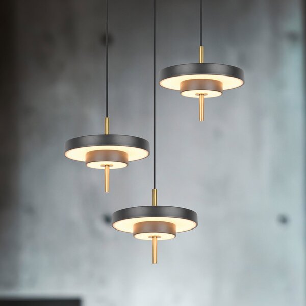 Trio Lighting LED viseča svetilka Keaton, črna/zlata barva Ø 45 cm CCT 3-flg., zatemnjen, Črna, Dnevna soba / jedilnica, Kovina
