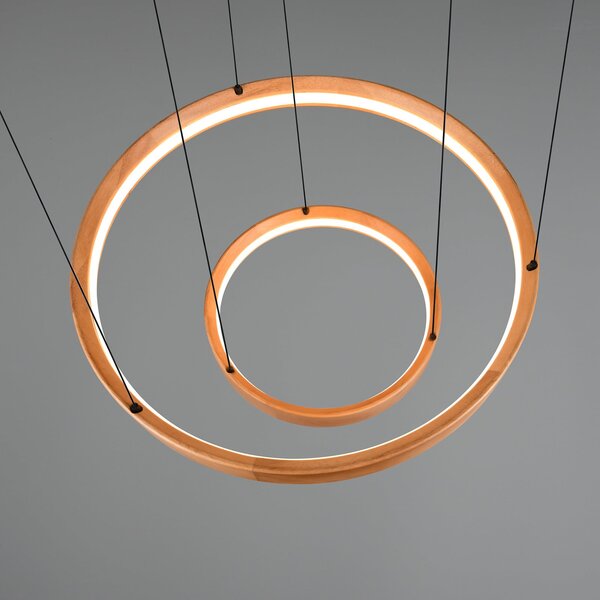 Trio Lighting LED viseča svetilka Lynwood, Ø 60 cm, barva lesa, les, 2-svetilna., zatemnjen, Les, Dnevna soba / jedilnica, Les