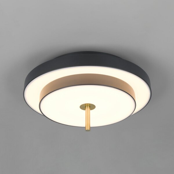 Trio Lighting LED stropna svetilka Keaton, črna/zlata, Ø 40 cm, CCT, zatemnjen, Črna, Dnevna soba / jedilnica, Kovina