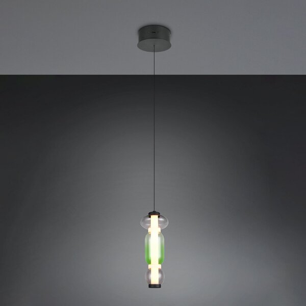 Trio Lighting LED viseča svetilka Minerva, Ø 15 cm, barvna, steklo, CCT, dimmer, zatemnjen, Večbarvna, Dnevna soba / jedilnica, Steklo