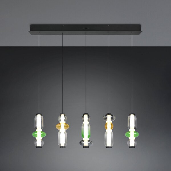 Trio Lighting LED viseča svetilka Minerva, dolžina 100 cm, barvna, steklo, CCT dimmer, zatemnjen, Dnevna soba / jedilnica, Steklo