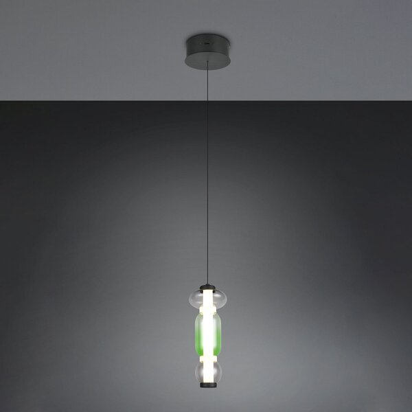 Trio Lighting LED viseča svetilka Minerva, Ø 15 cm, barvna, steklo, CCT, dimmer, zatemnjen, Večbarvna, Dnevna soba / jedilnica, Steklo